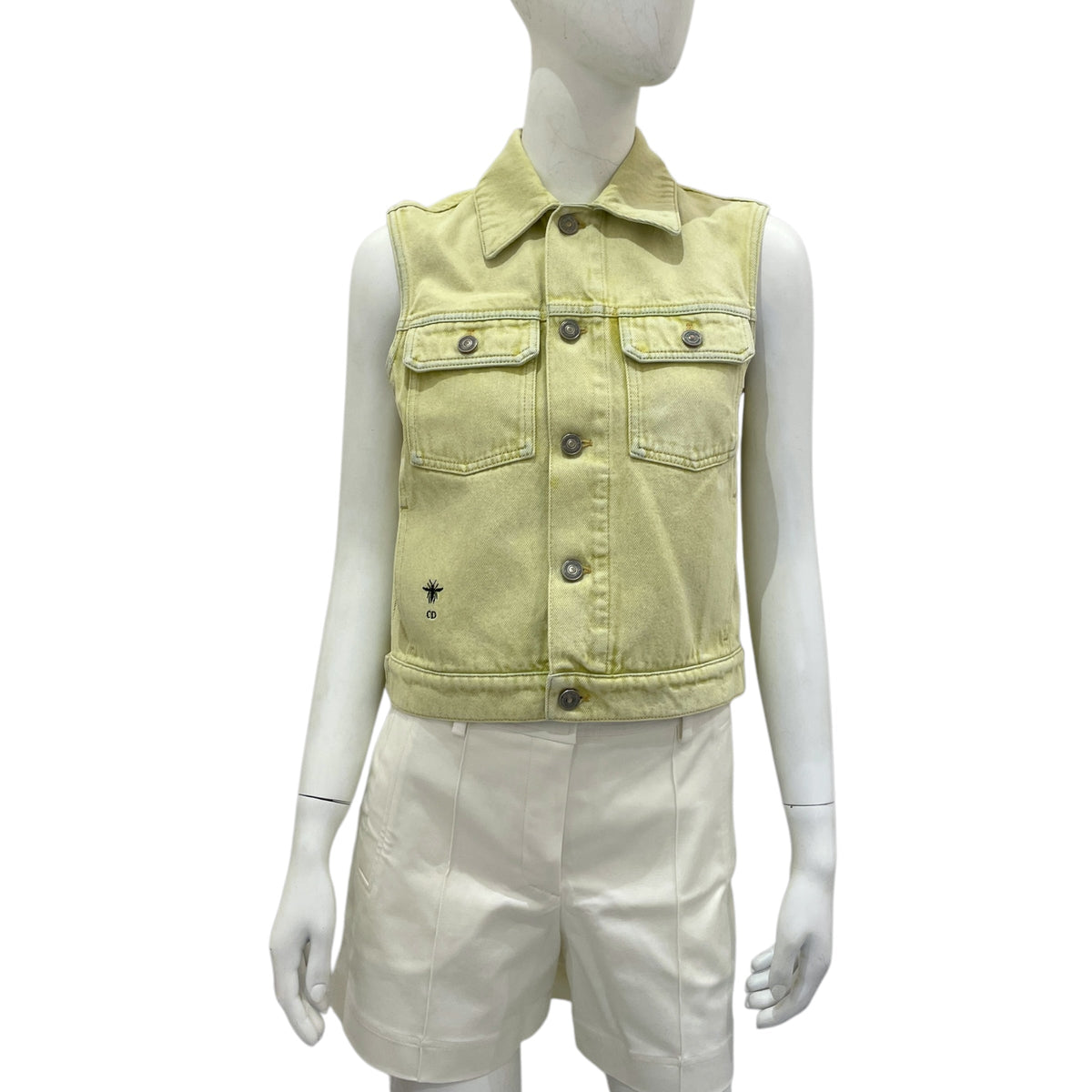 Vest 34 Green in Washed Cotton Denim, Ruthenium-finish Brass hardware