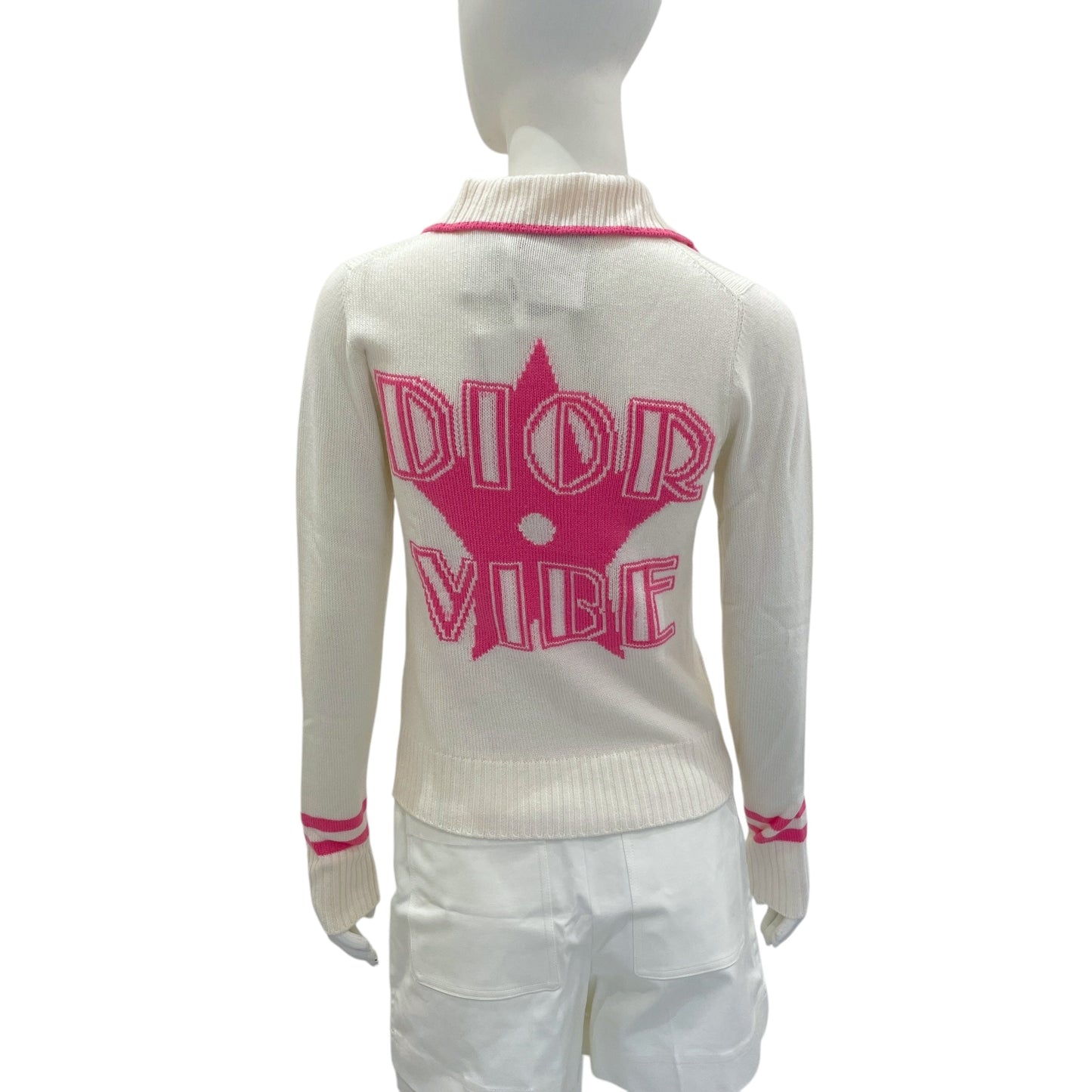 Dior Vibe 34 White, Neon Pink Pullover in Cashmere