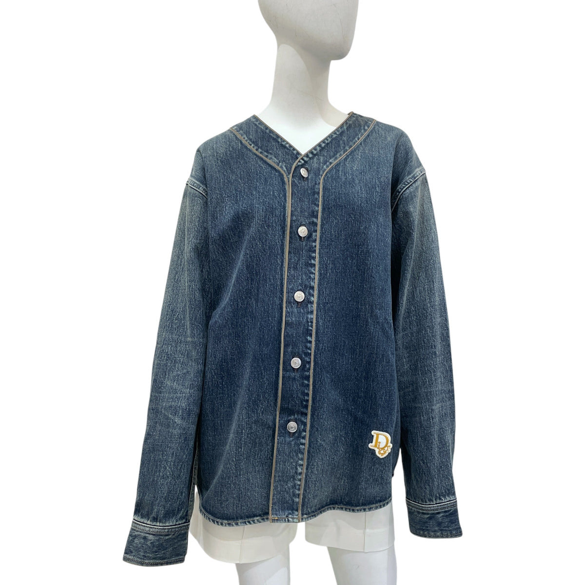 xDenim Tears 48 Blue Baseball Collar Shirt in Denim Cotton, Silver hardware