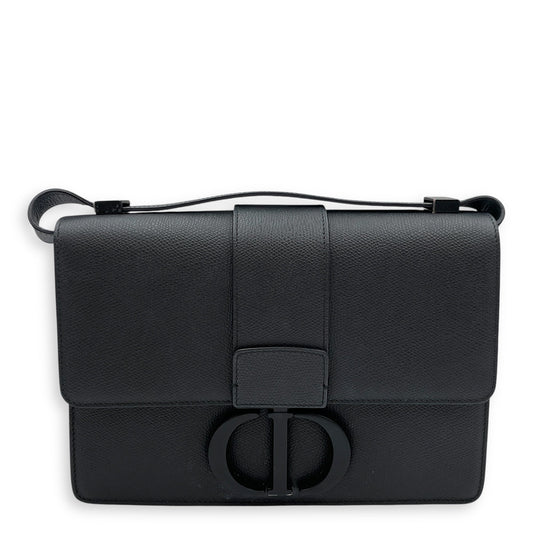 Montaigne 30 Medium Black Shoulder Bag in Calfskin, Black Powder Coated hardware