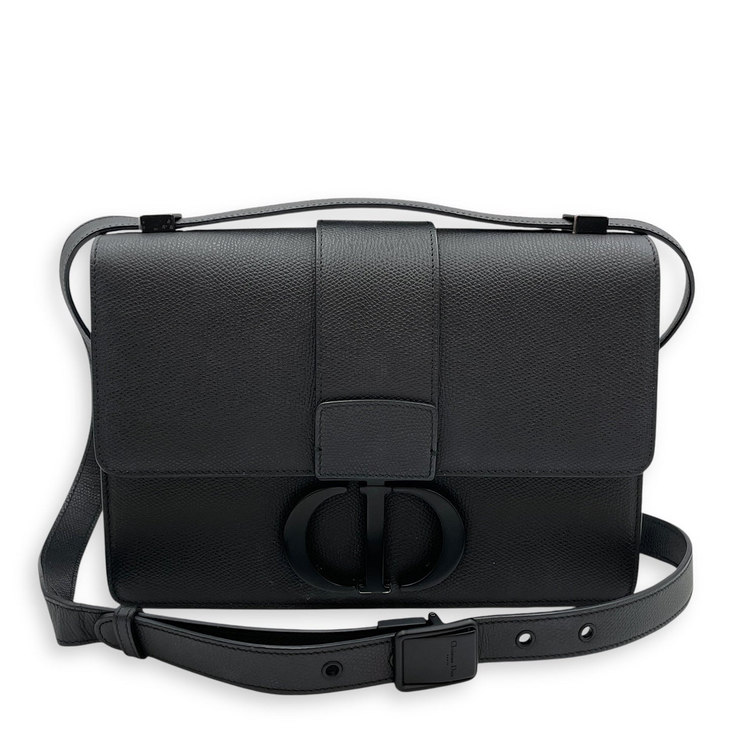 Montaigne 30 Medium Black Shoulder Bag in Calfskin, Black Powder Coated hardware
