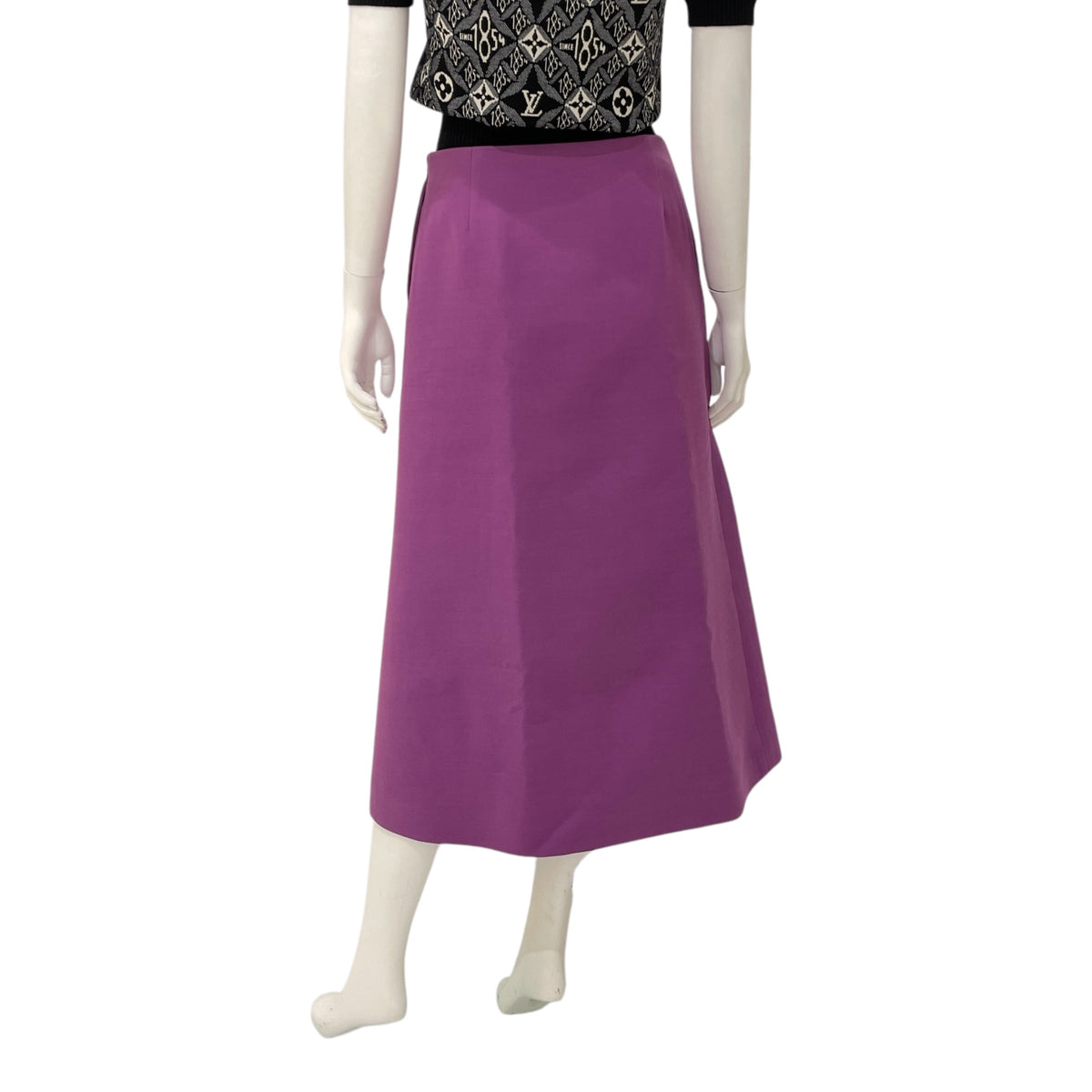 Stretch Side Zipped Pencil 34 Purple Skirt in Wool, silk yarns