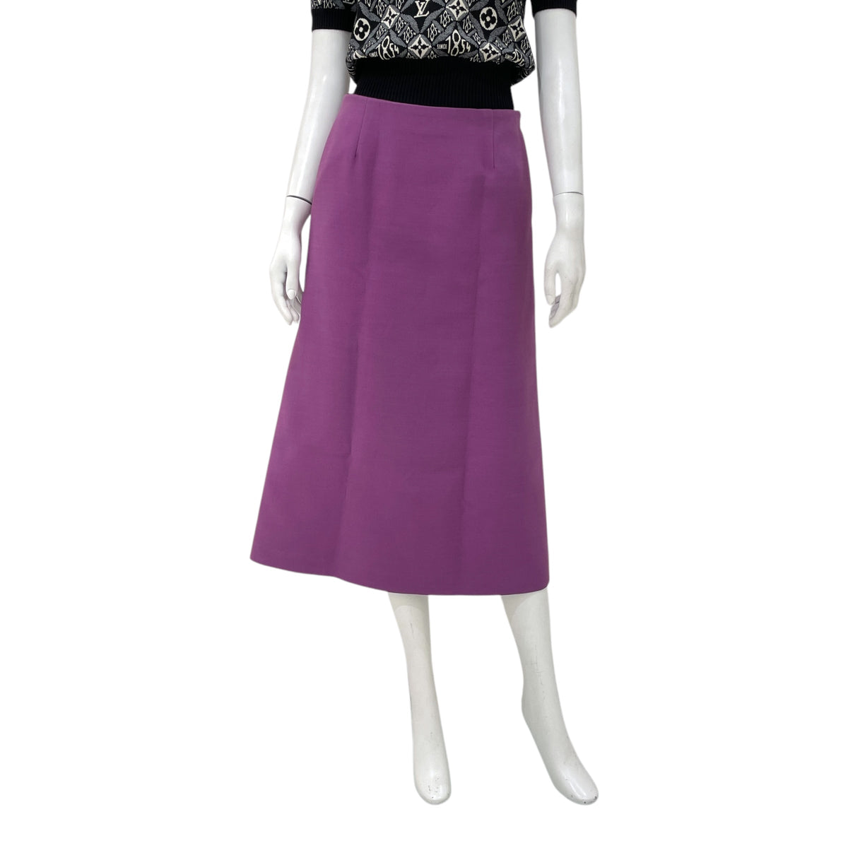 Stretch Side Zipped Pencil 34 Purple Skirt in Wool, silk yarns