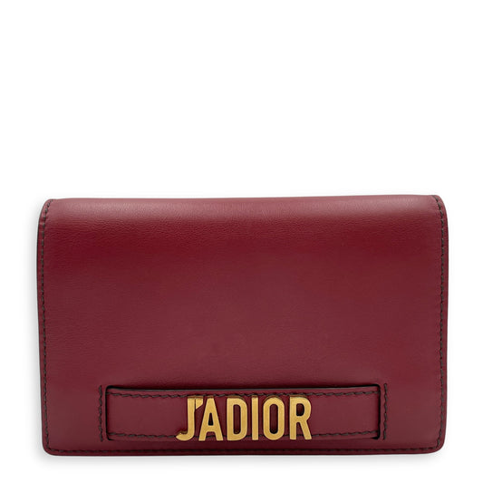 J'Adoir Red Wallet On Chain in Calfskin, Brushed Gold hardware