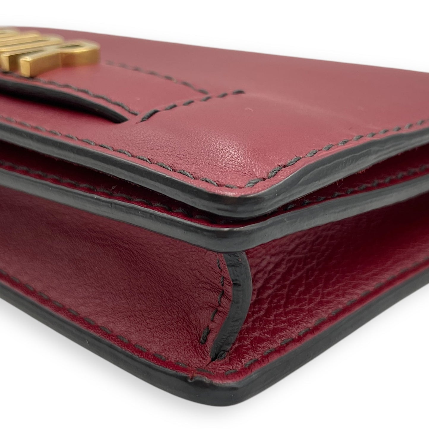 J'Adoir Red Wallet On Chain in Calfskin, Brushed Gold hardware