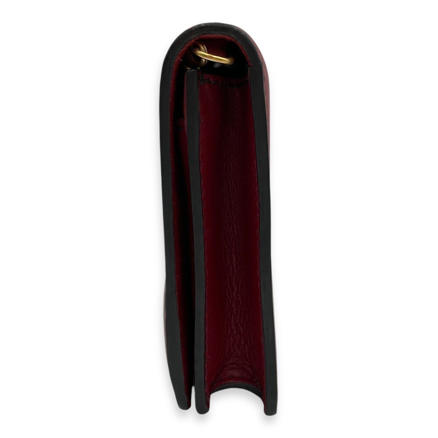 J'Adoir Red Wallet On Chain in Calfskin, Brushed Gold hardware