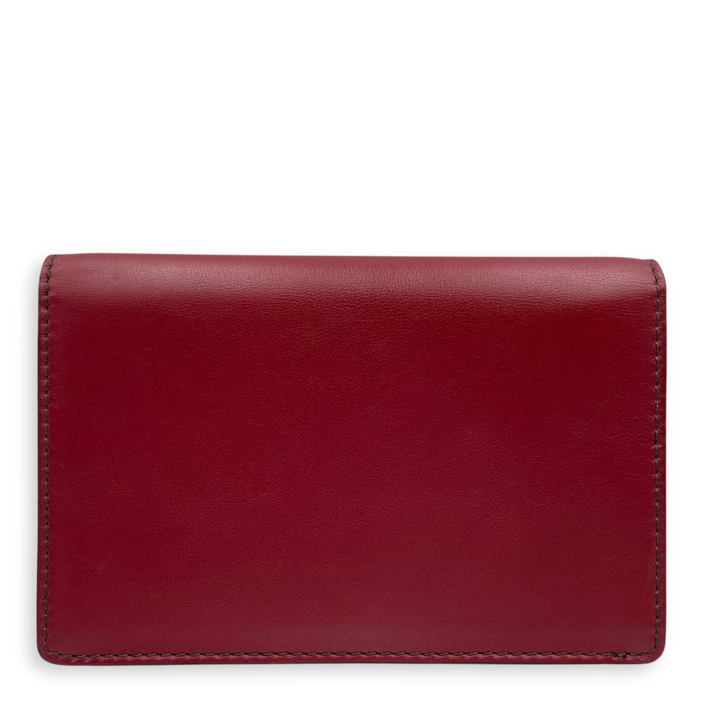 J'Adoir Red Wallet On Chain in Calfskin, Brushed Gold hardware