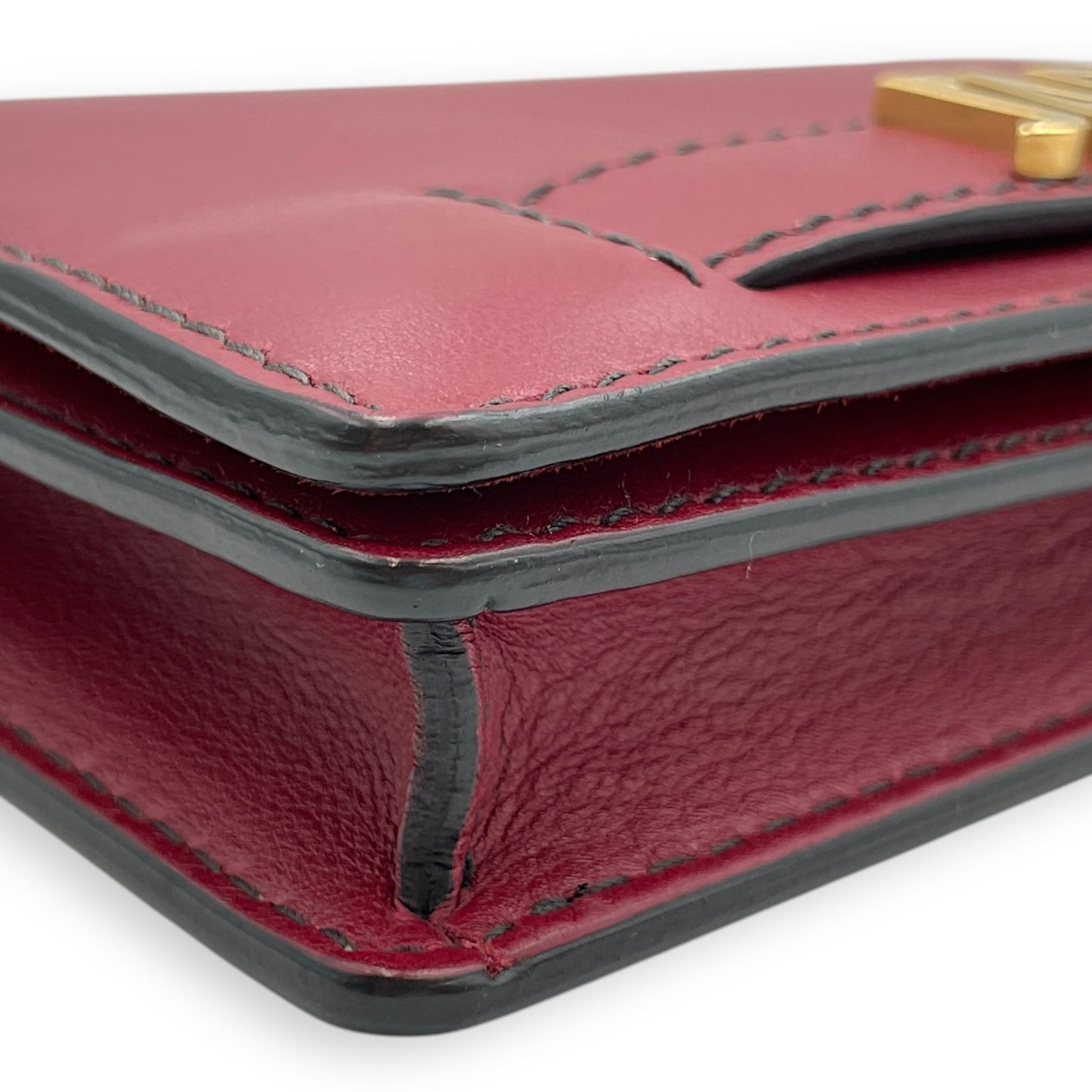 J'Adoir Red Wallet On Chain in Calfskin, Brushed Gold hardware