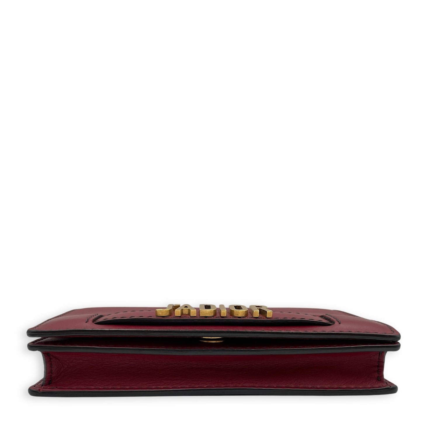 J'Adoir Red Wallet On Chain in Calfskin, Brushed Gold hardware