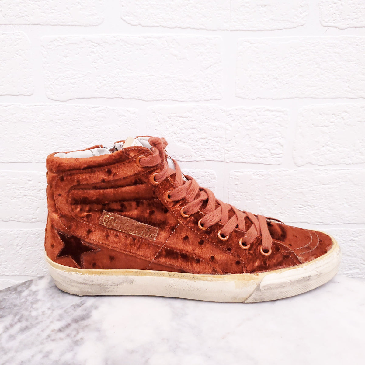 GOLDEN GOOSE BURNT ORANGE VELVET ‘SLIDE’ SNEAKERS - SIZE 37