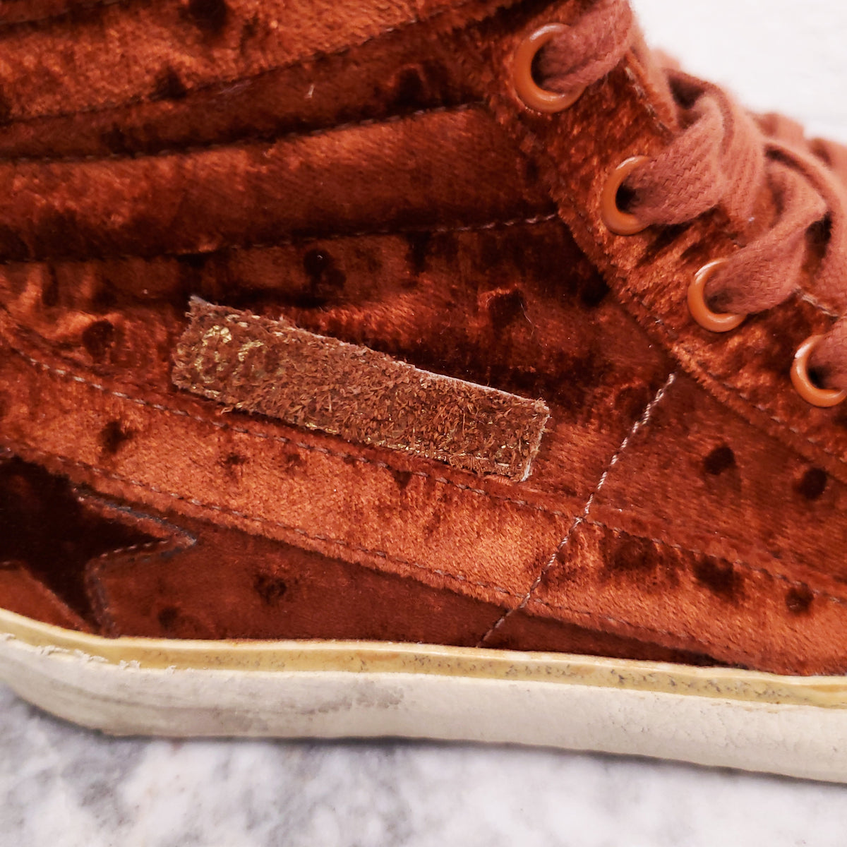 GOLDEN GOOSE BURNT ORANGE VELVET ‘SLIDE’ SNEAKERS - SIZE 37
