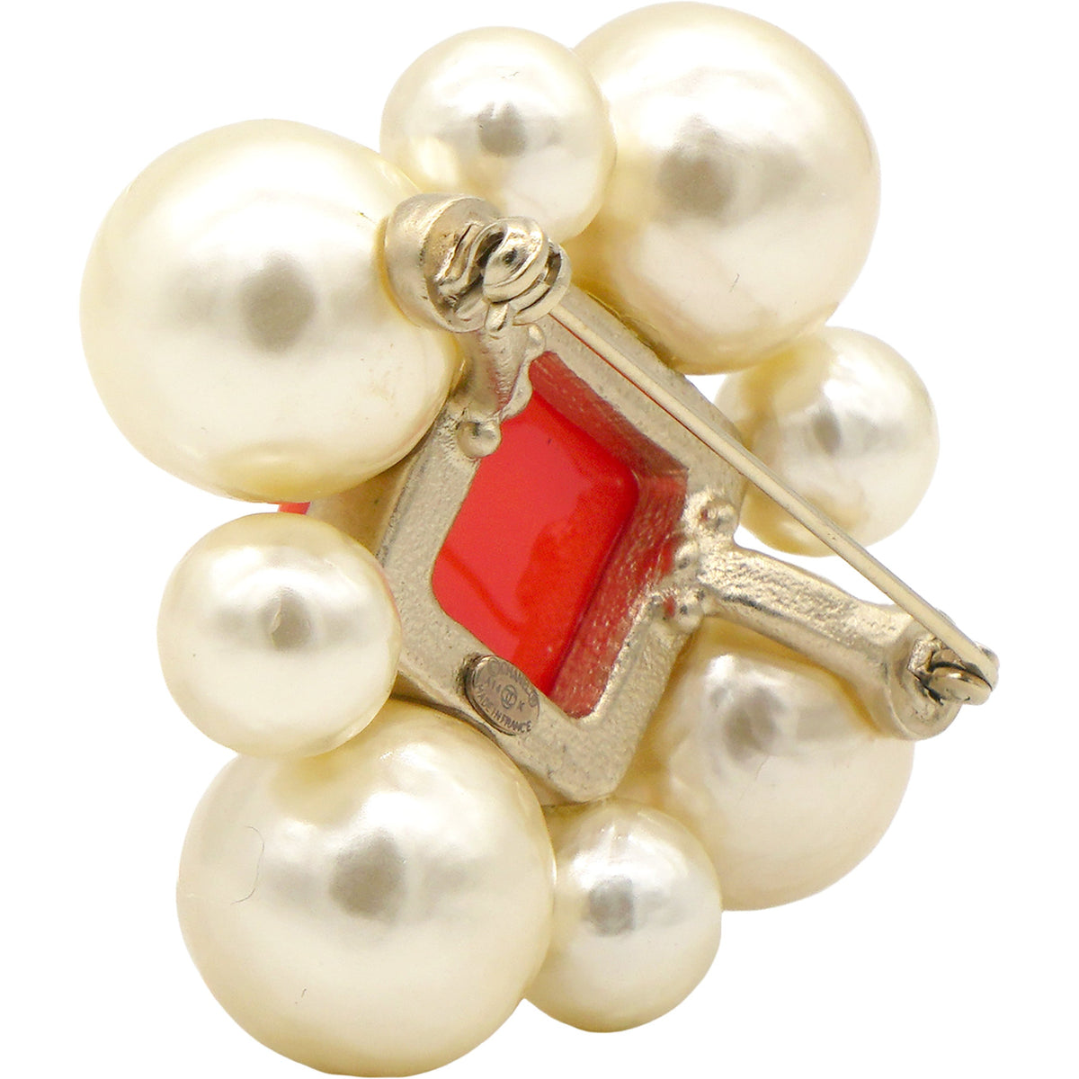 Chanel Pearl Crystal CC Brooch Orange Gold