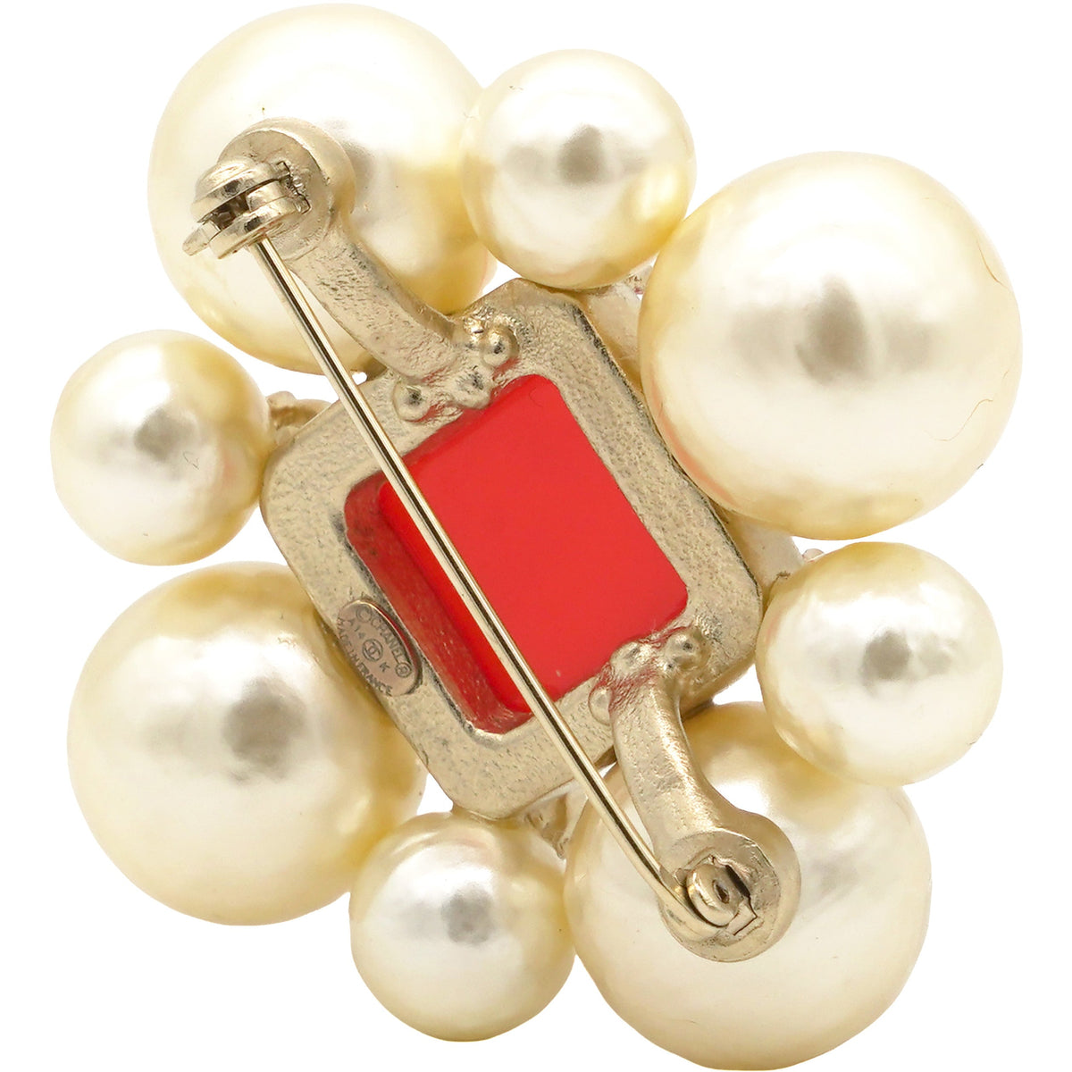 Chanel Pearl Crystal CC Brooch Orange Gold
