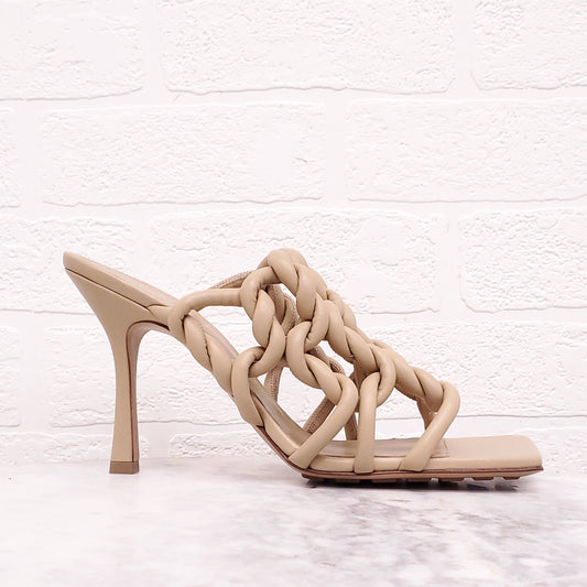 BOTTEGA VENETA NUDE TWIST MULE SANDALS - SIZE 40