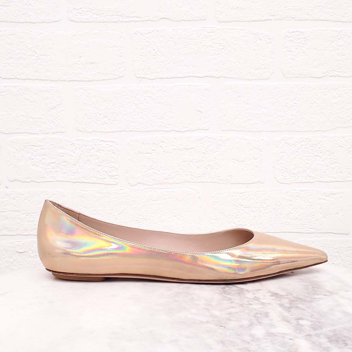 STUART WEITZMAN GOLD PATENT FLATS - SIZE 9.5