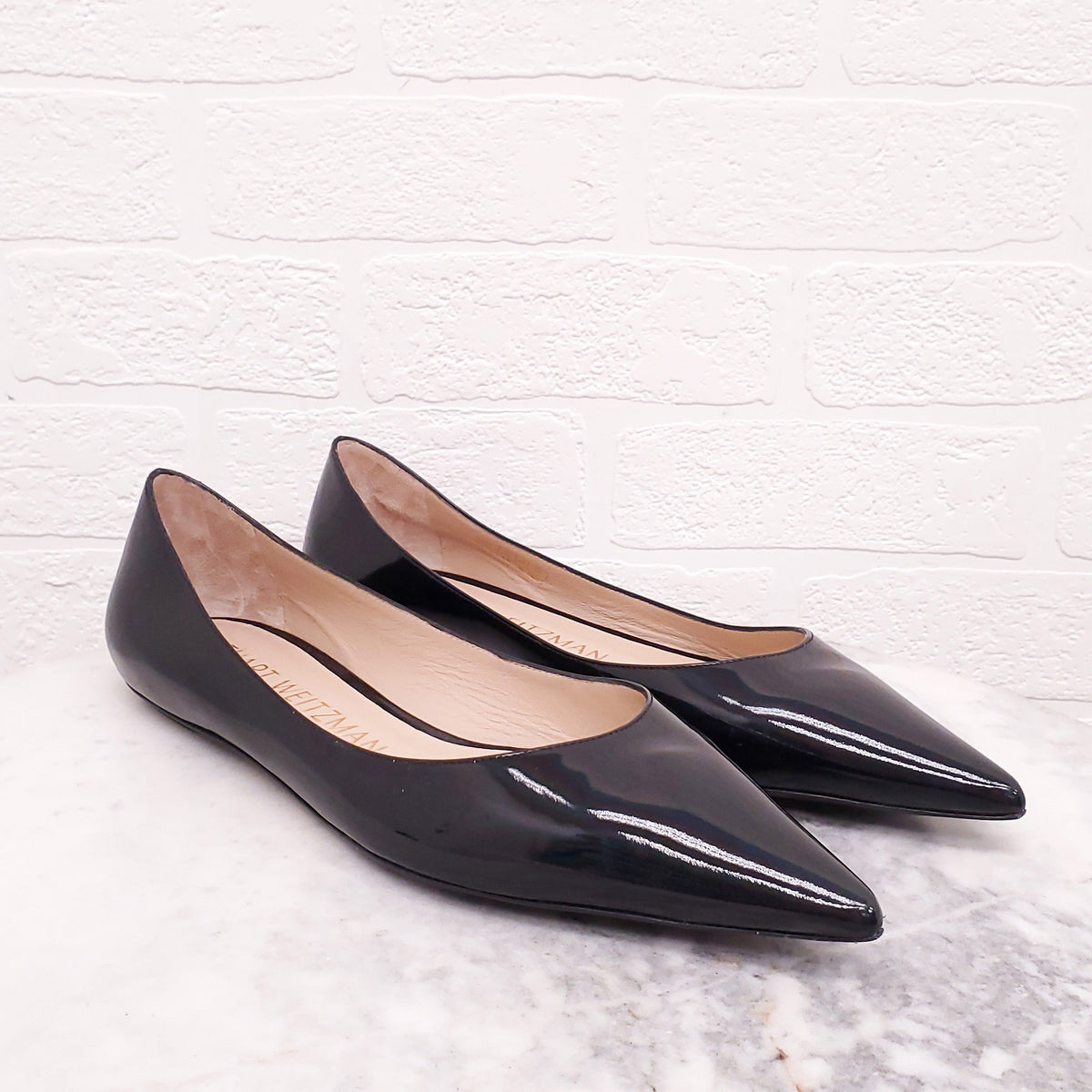STUART WEITZMAN BLACK PATENT FLATS - SIZE 9.5