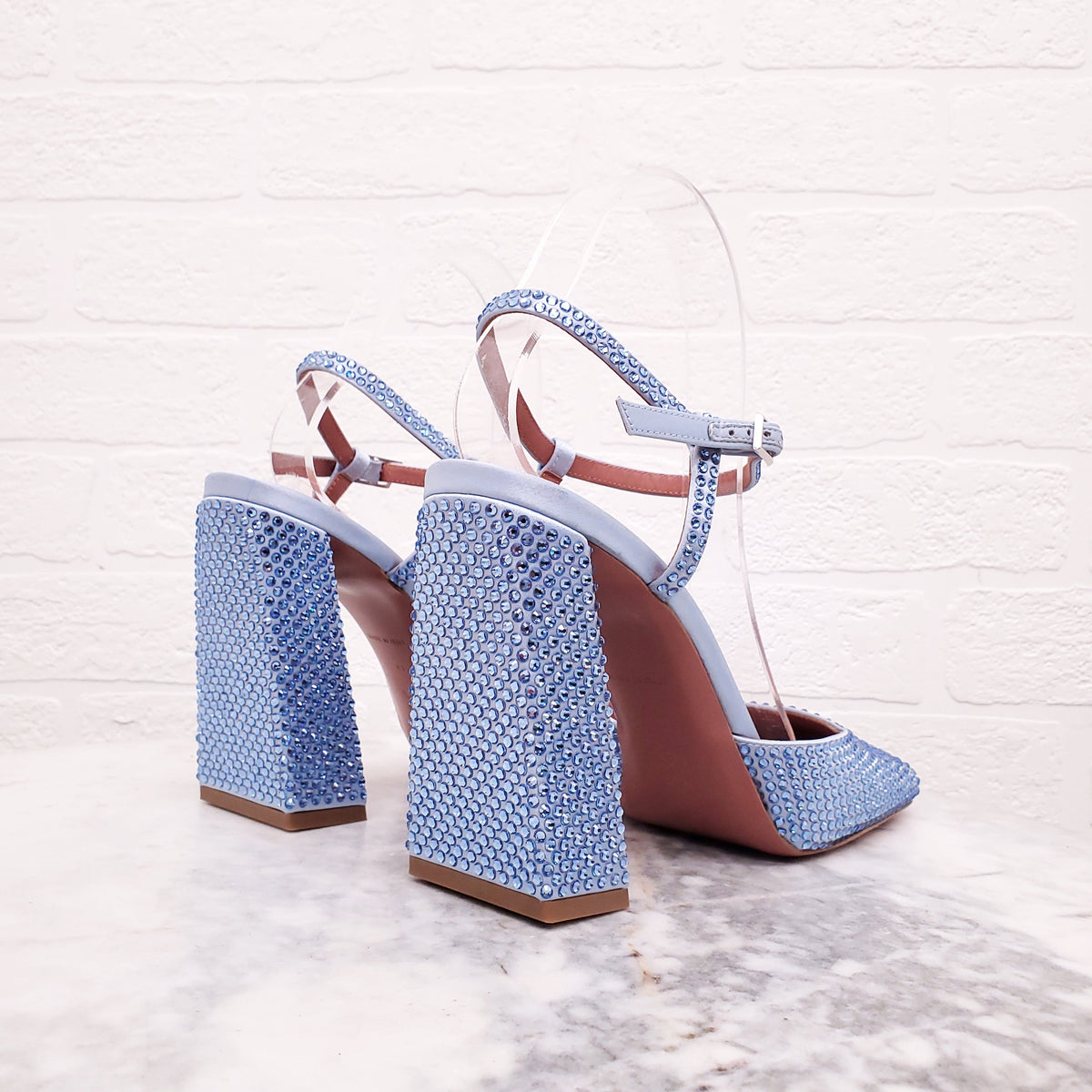 AMINA MUADDI BLUE CRYSTAL BLOCK HEELS - SIZE 41