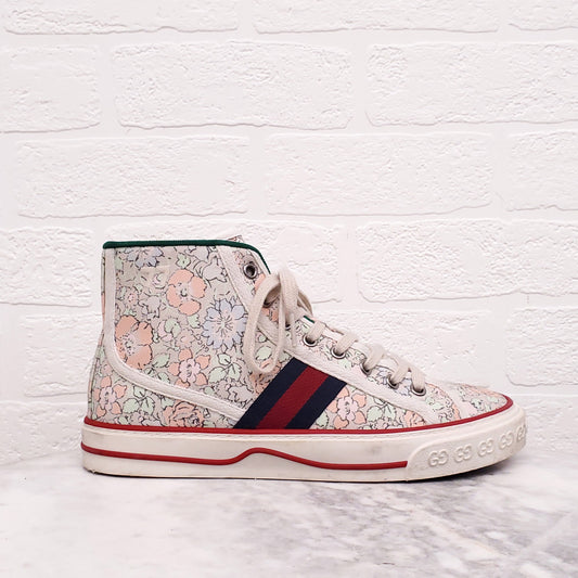 GUCCI  X LIBERTY OF LONDON FLORAL HIGH TOP TENNIS SNEAKERS - SIZE 37