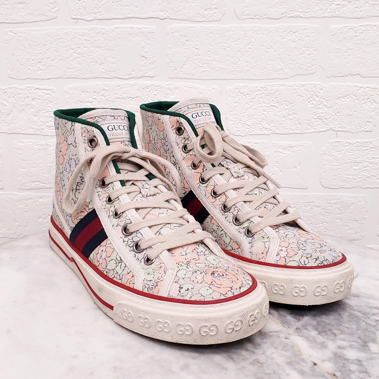 GUCCI  X LIBERTY OF LONDON FLORAL HIGH TOP TENNIS SNEAKERS - SIZE 37