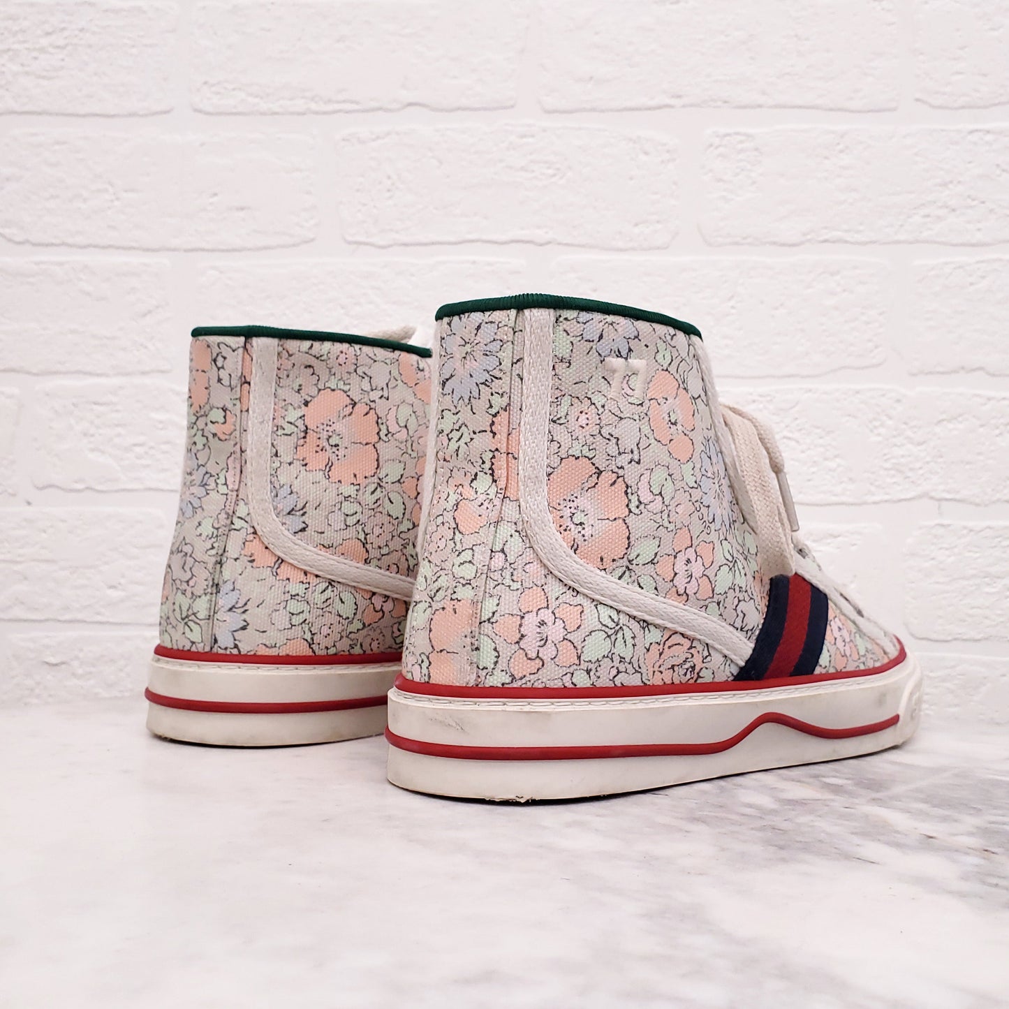 GUCCI  X LIBERTY OF LONDON FLORAL HIGH TOP TENNIS SNEAKERS - SIZE 37