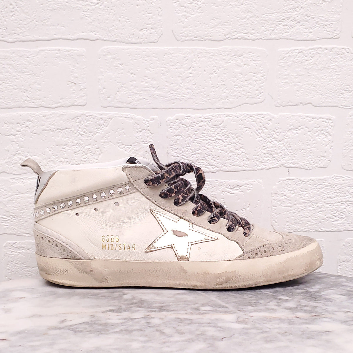GOLDEN GOOSE 'MIDSTAR' SNEAKERS WITH LEOPARD LACES - SIZE 38