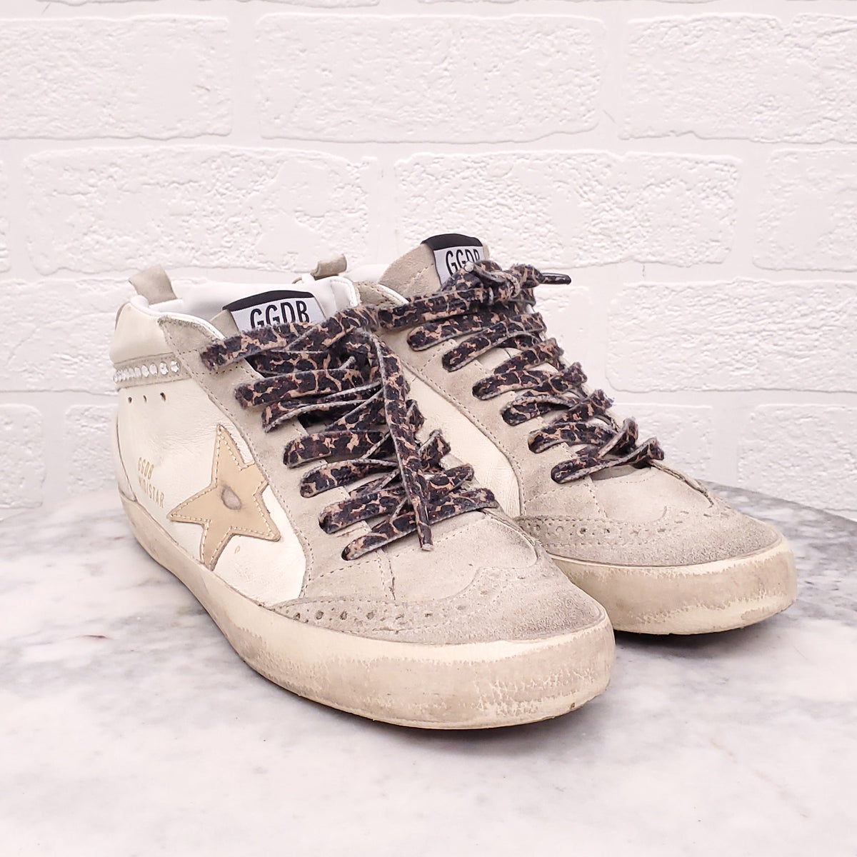 GOLDEN GOOSE 'MIDSTAR' SNEAKERS WITH LEOPARD LACES - SIZE 38