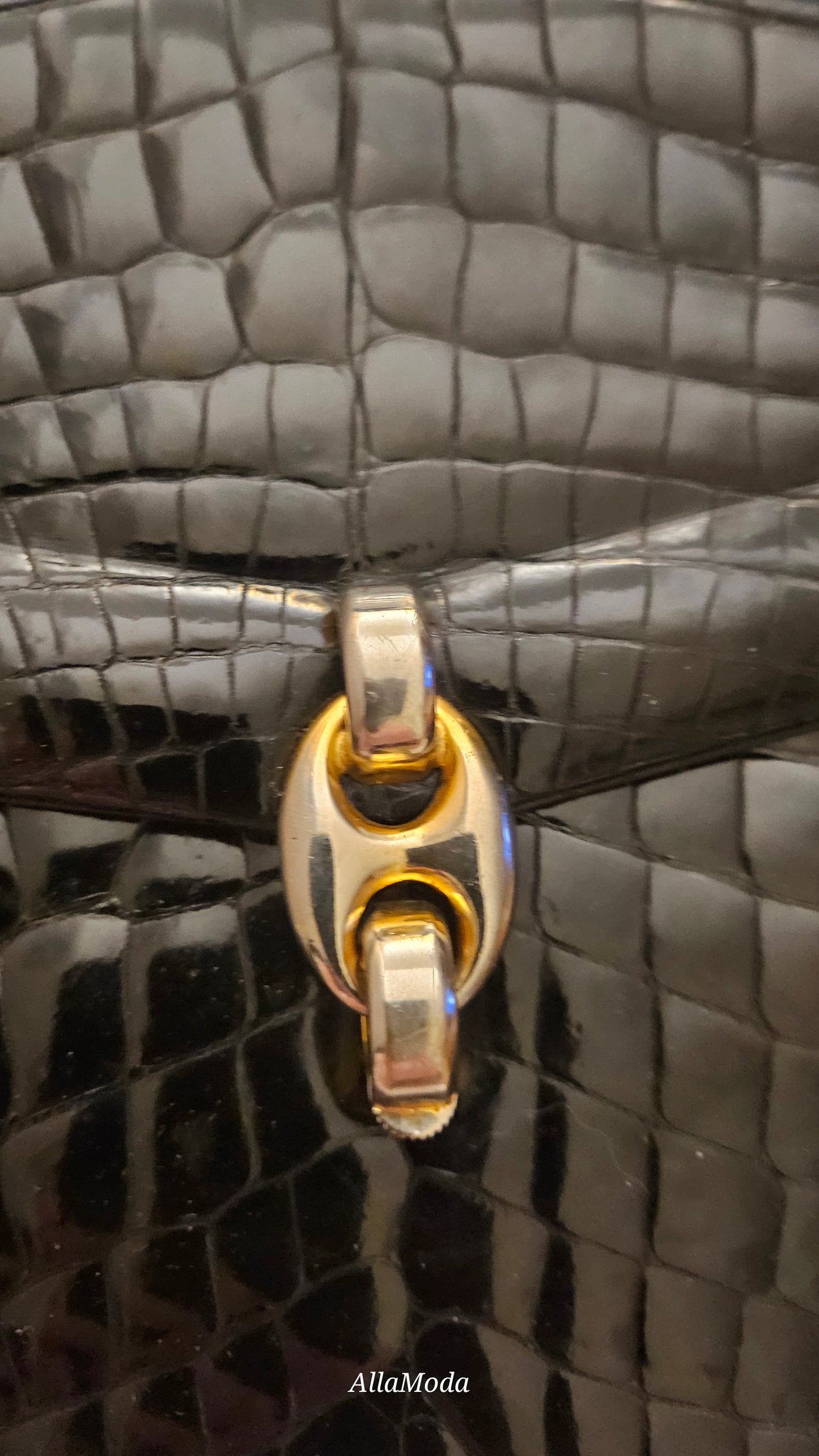 Gucci RARE 1960's black crocodile leather Kelly purse with Gucci link clasp