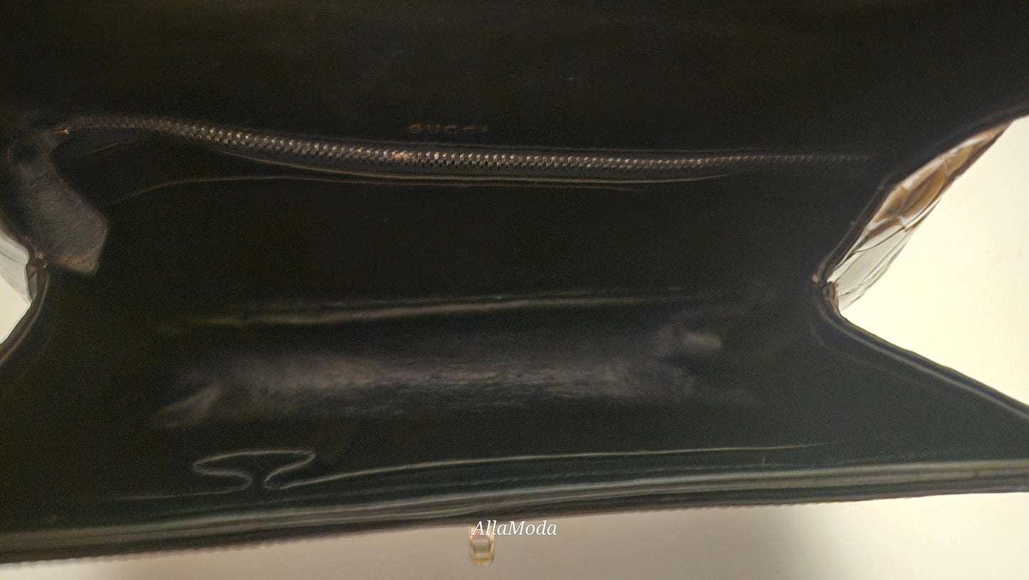 Gucci RARE 1960's black crocodile leather Kelly purse with Gucci link clasp