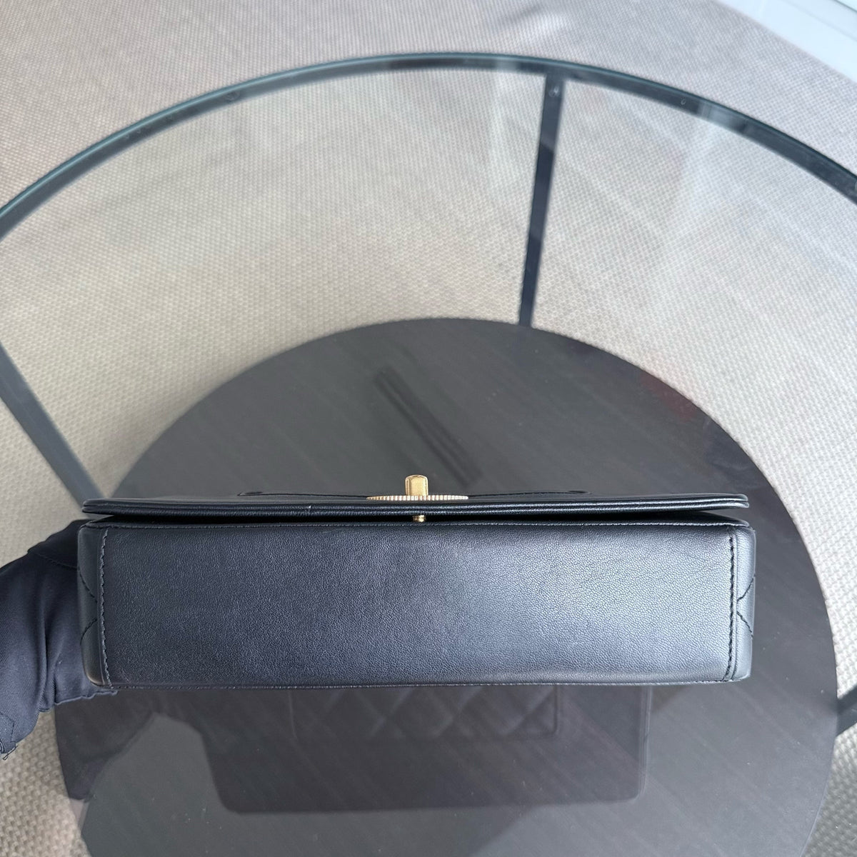 Chanel Seasonal Flap Mademoiselle - 25CM Quilted Lambskin Black Gold Hardware Series 23