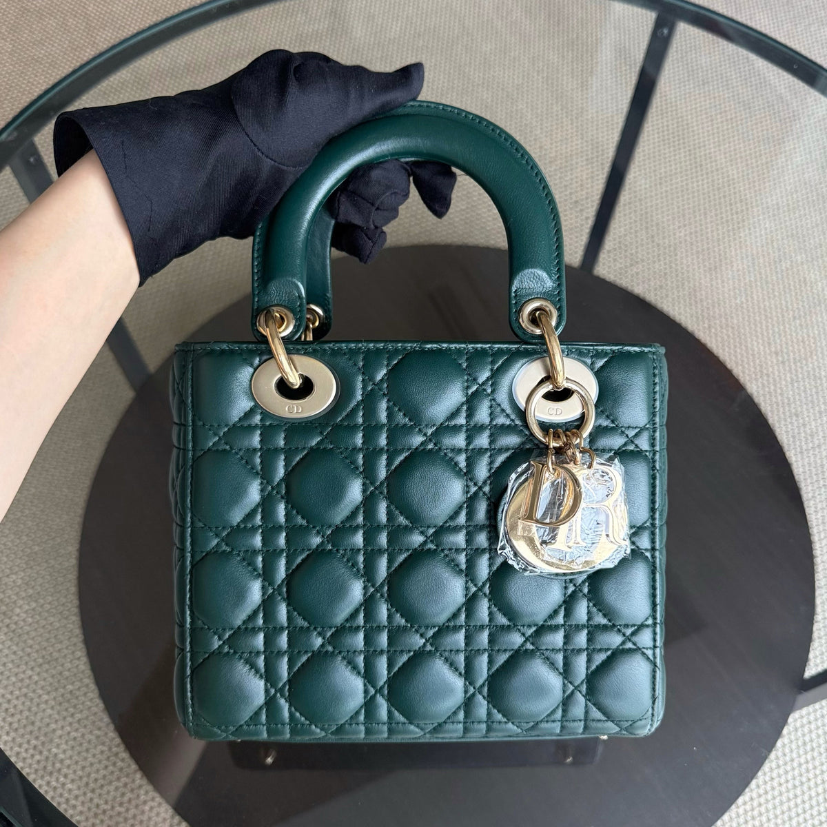 Dior Lady Small Flap - Cannage Lambskin Dark Green Gold Hardware