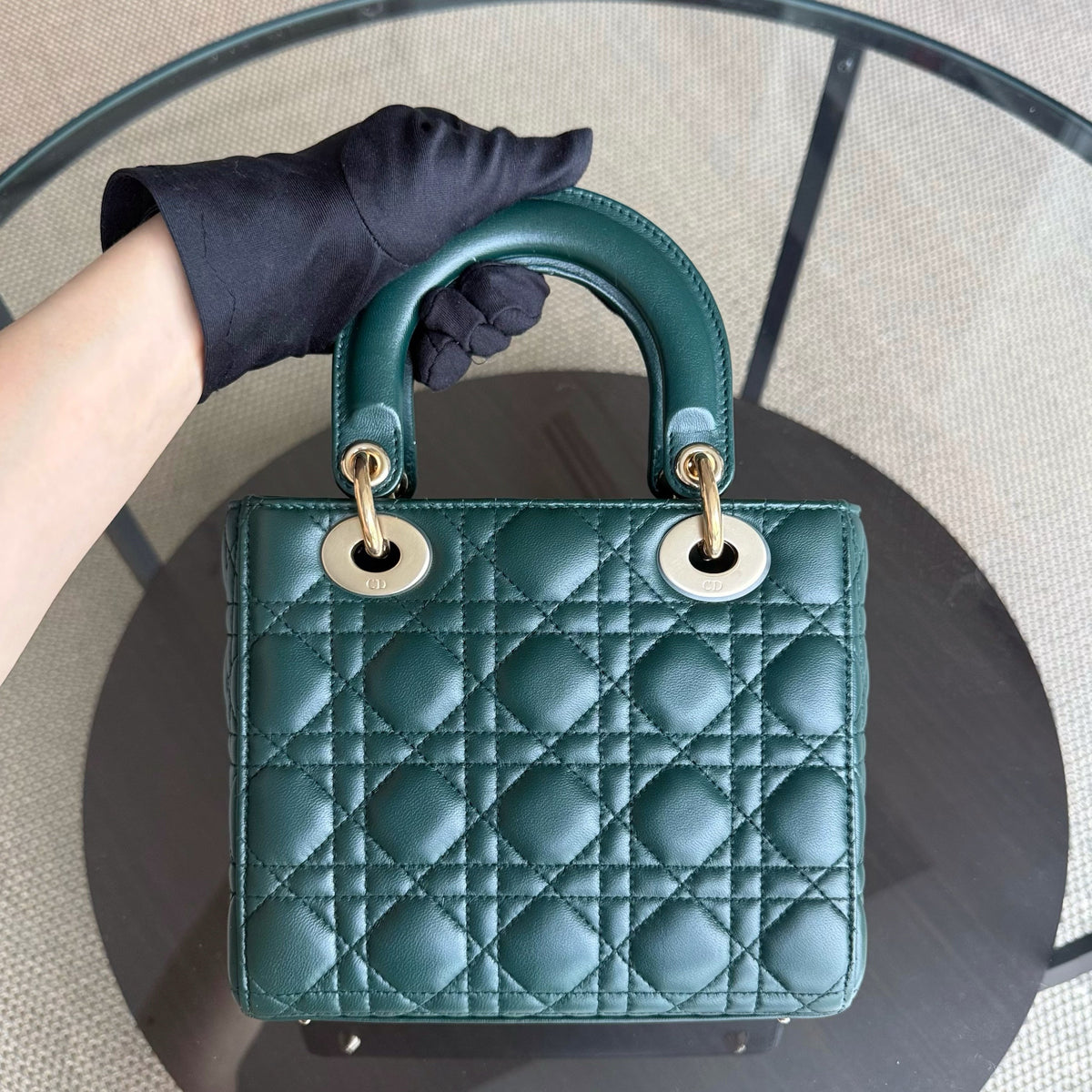 Dior Lady Small Flap - Cannage Lambskin Dark Green Gold Hardware