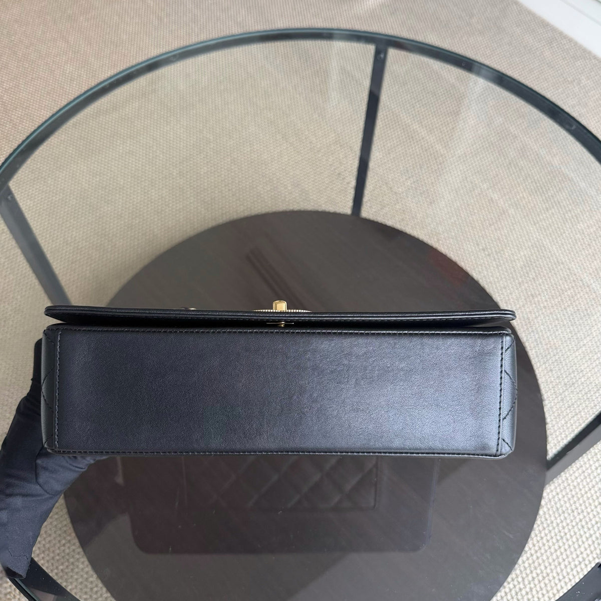 Chanel Seasonal Flap Mademoiselle - 28CM Quilted Lambskin Black Gold Hardware Series 23
