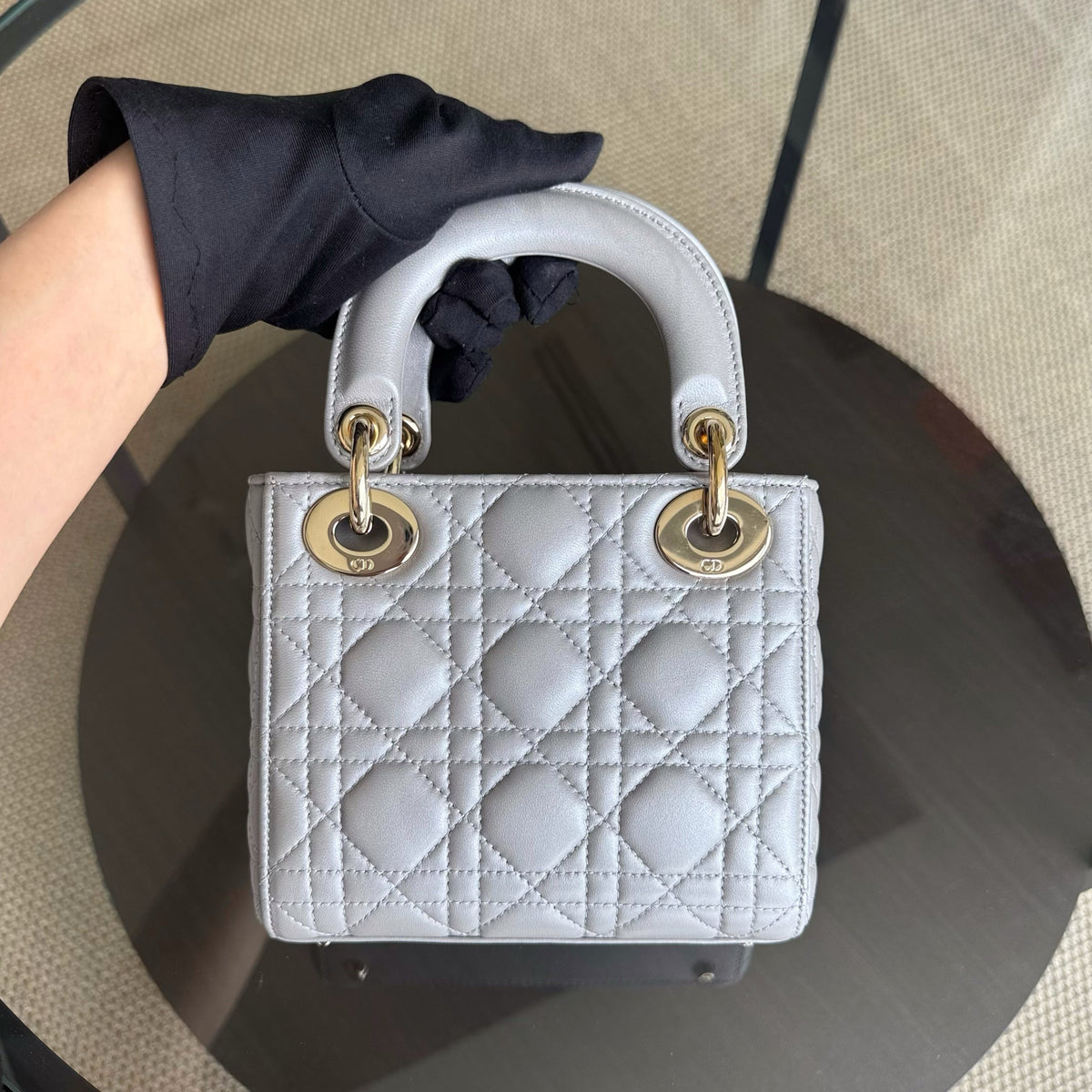 Dior Lady Mini - Cannage Lambskin Silver Gold Hardware Chain Strap