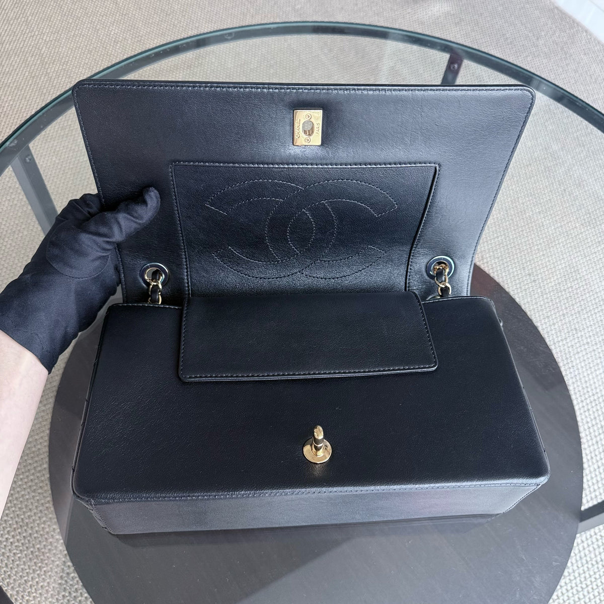 Chanel Seasonal Flap Mademoiselle - 28CM Quilted Lambskin Black Gold Hardware Series 23