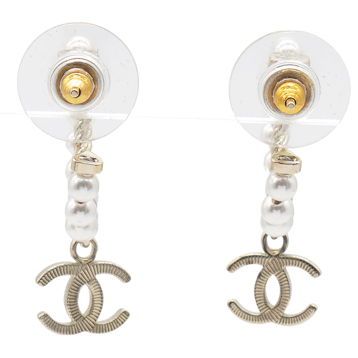 Chanel Pearl Charms CC Hoop Earrings