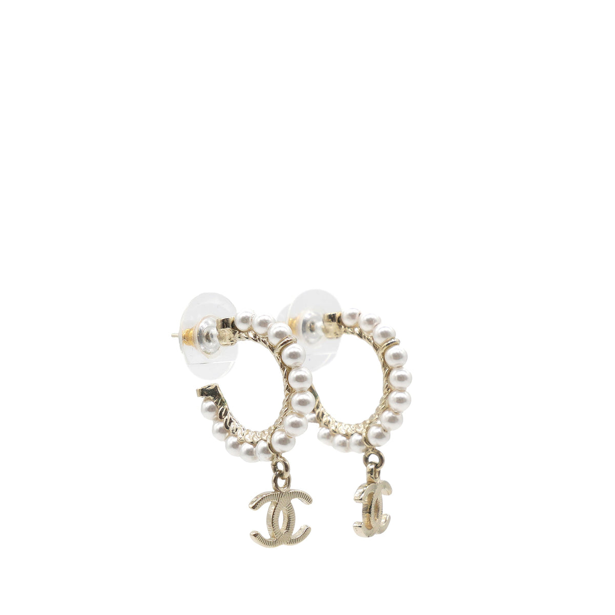 Chanel Pearl Charms CC Hoop Earrings