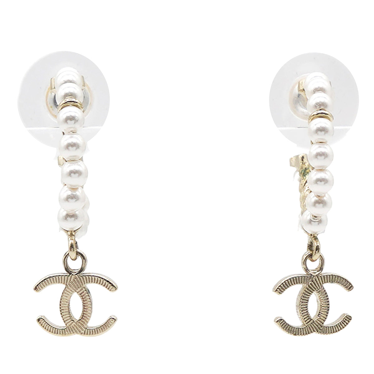 Chanel Pearl Charms CC Hoop Earrings