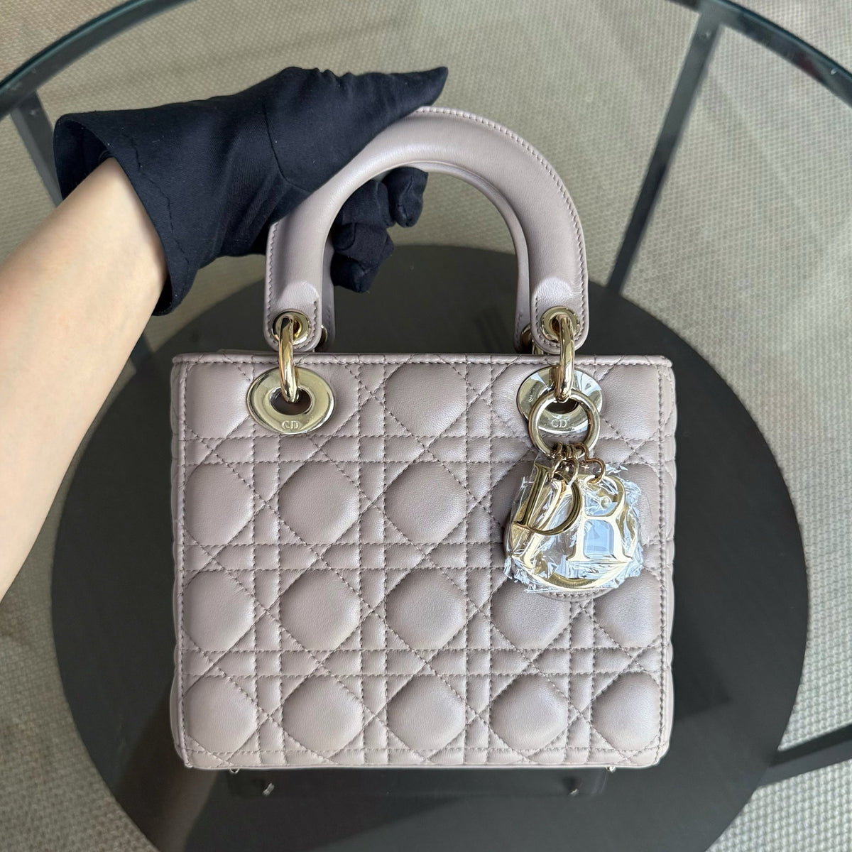 Dior Lady Small Flap - Cannage Lambskin Blush Gold Hardware