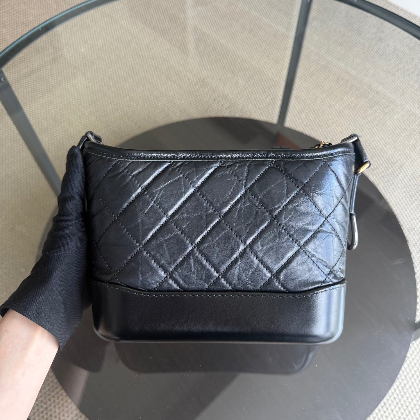 Chanel Gabrielle Small - Quilted Aged Calfskin Black Two-tone Gold Hardware Series 26