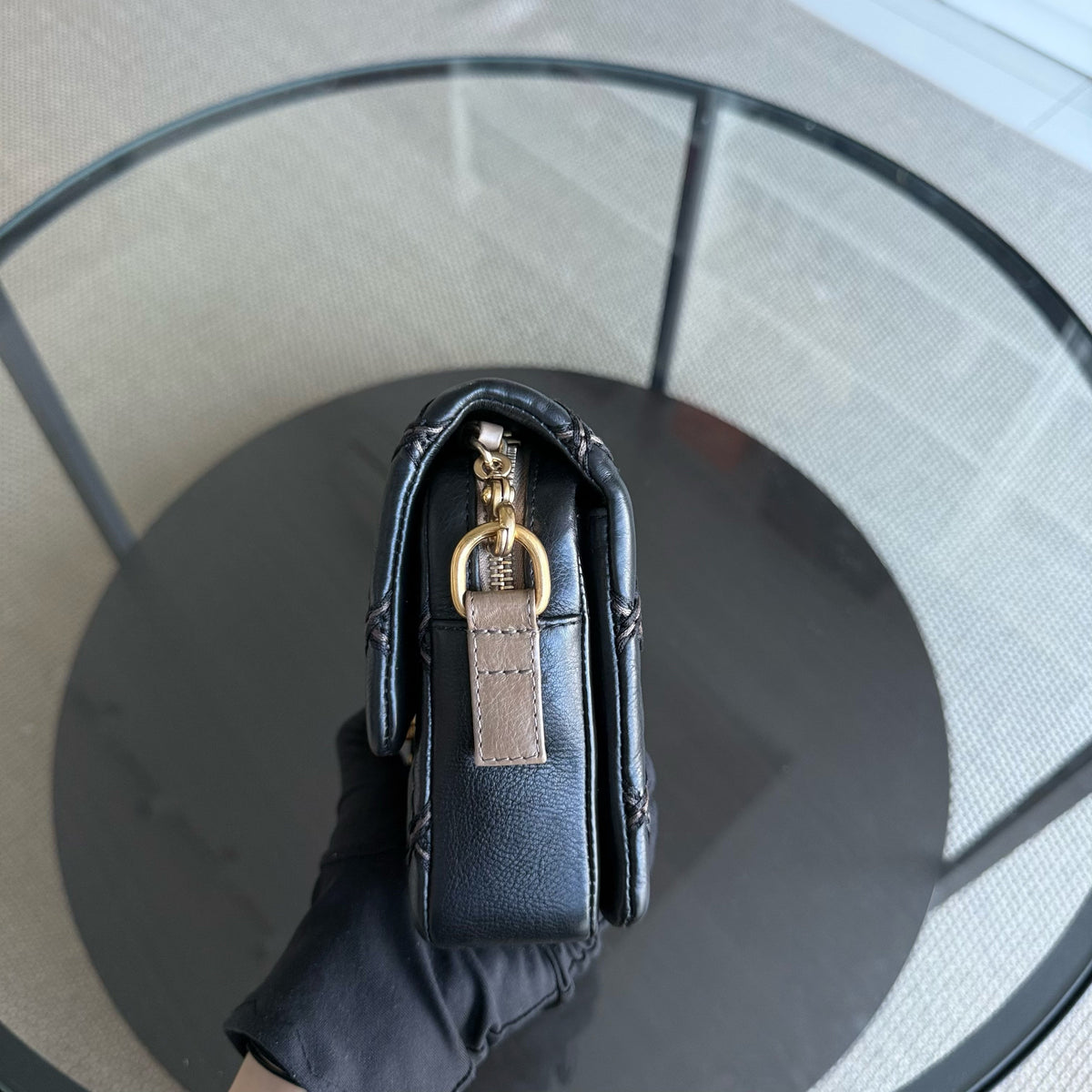 Chanel Seasonal Flap - Quilted Stitch Calfskin Zip Bag Black Gold Hardware Series 19