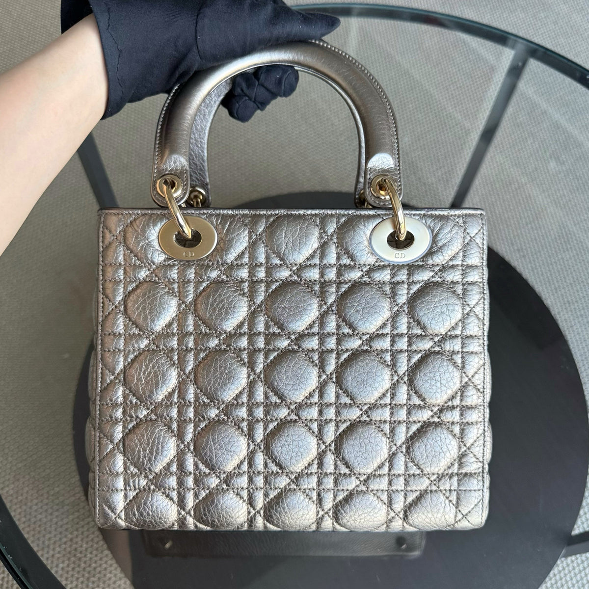 Dior Lady Medium Flap - Cannage Metallic Gold Gold Hardware
