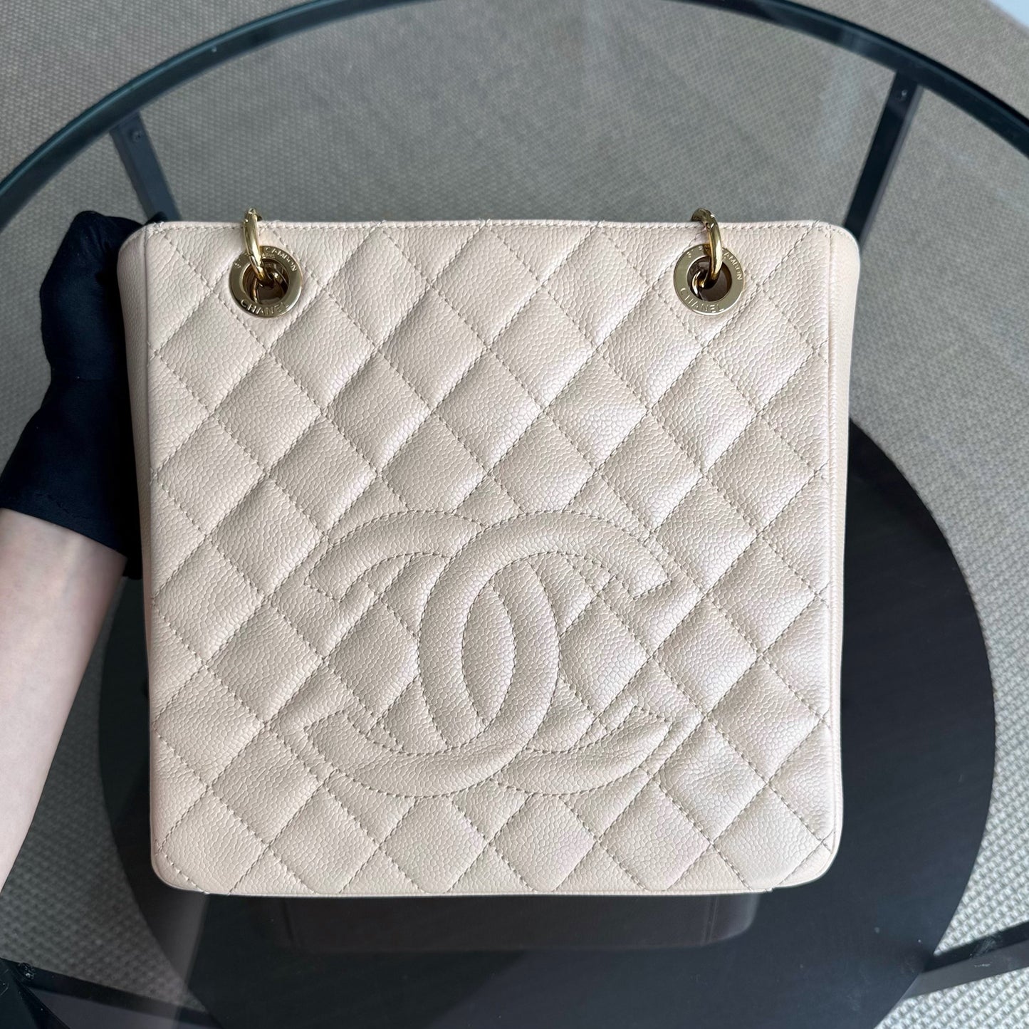 Chanel PST Petite Shopping Tote - Caviar Quilted Beige Gold Hardware Series 15