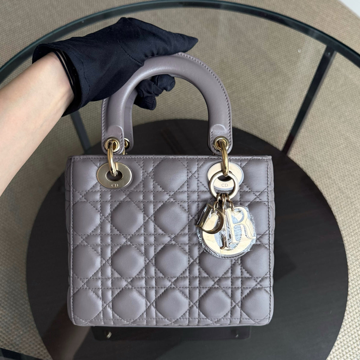 Dior Lady Small Flap - Cannage Lambskin Grey Gray Gold Hardware