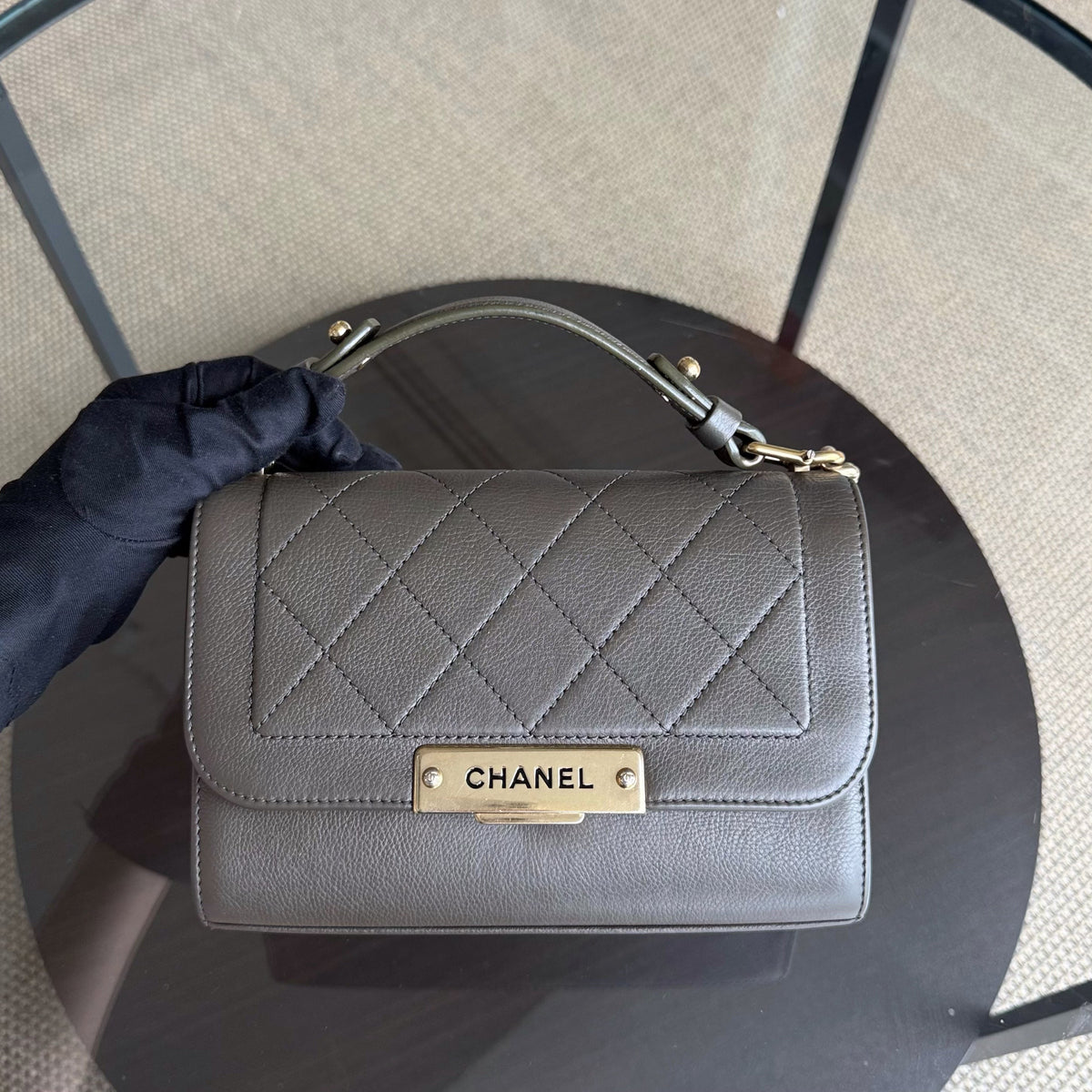 Chanel Label Click Small - Quilted Calfskin Dark Green Gold Hardware Series 23