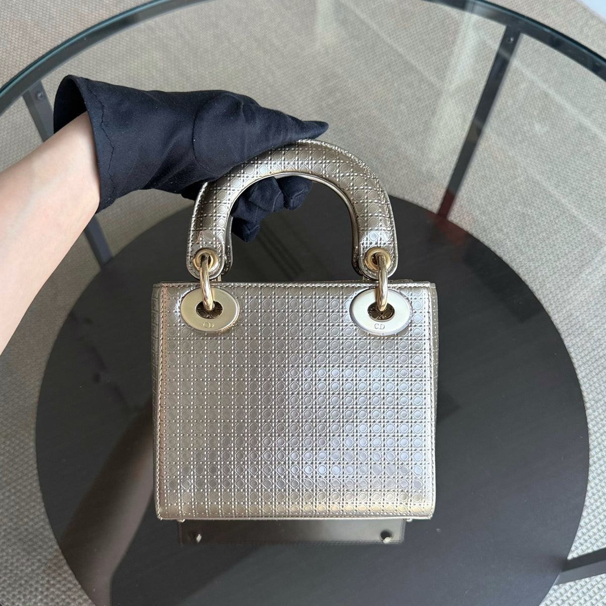 Dior Lady Mini - Micro Cannage Metallic Calfskin Gold Hardware Adjustable Strap