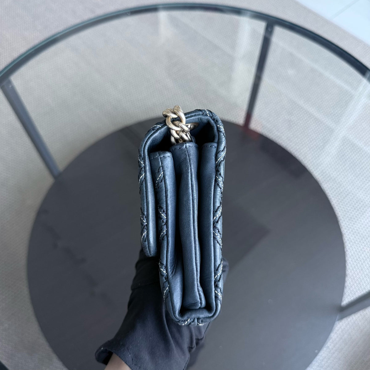 Chanel Seasonal Flap - Quilted Wild Stitch CalfskinDark Navy Blue Gold Hardware Series 19