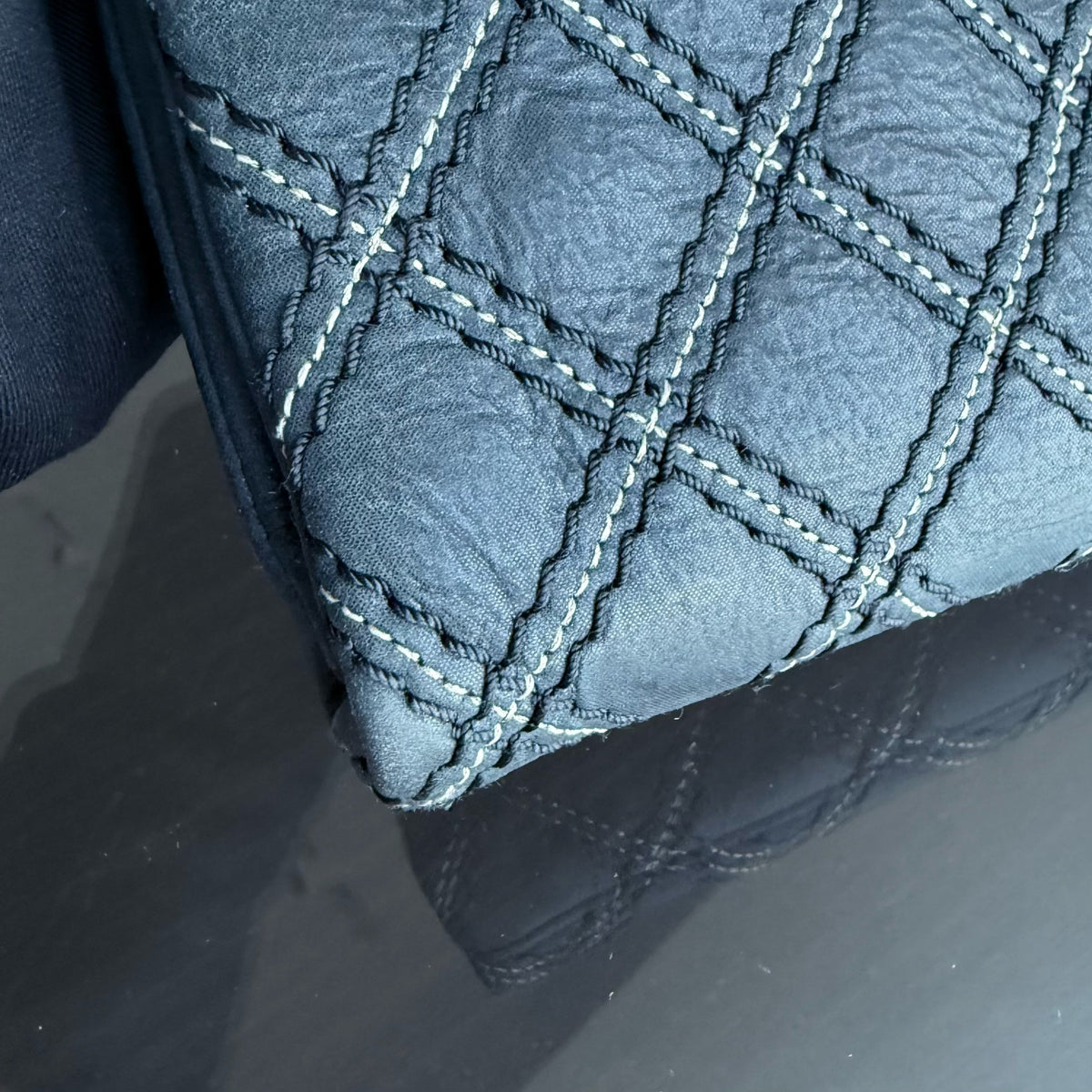 Chanel Seasonal Flap - Quilted Wild Stitch CalfskinDark Navy Blue Gold Hardware Series 19