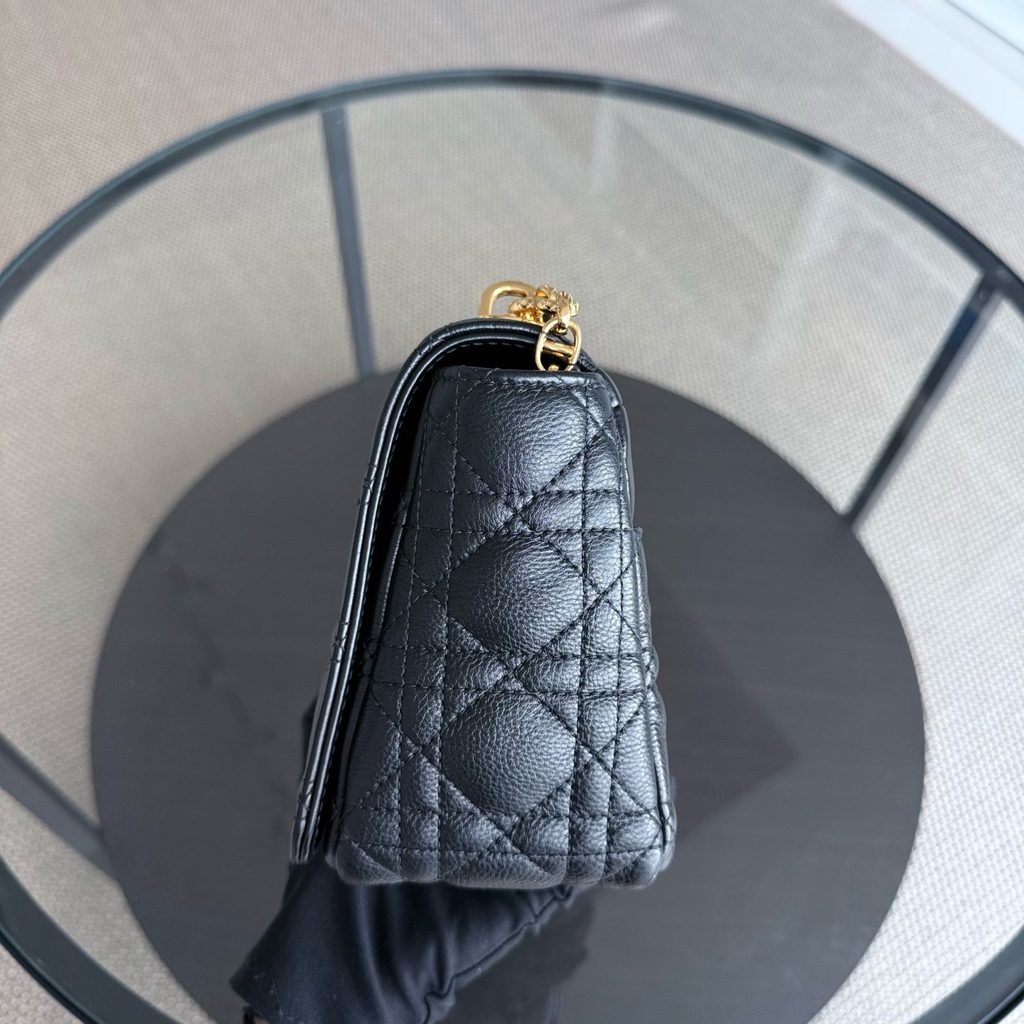 Dior Caro Medium - Cannage Grained Calfskin Black Gold Hardware
