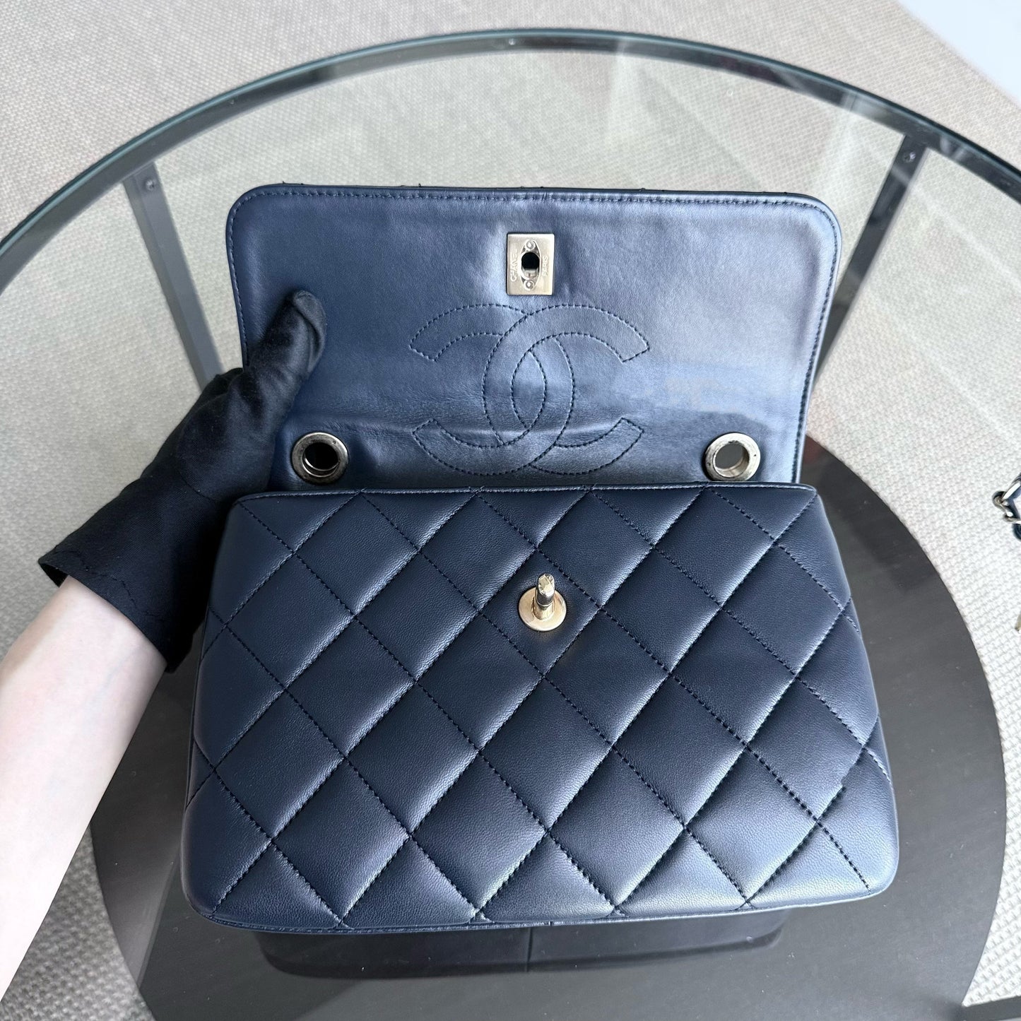 Chanel Trendy CC Small - Quilted Lambskin Dark Navy Blue Gold Hardware Series 23