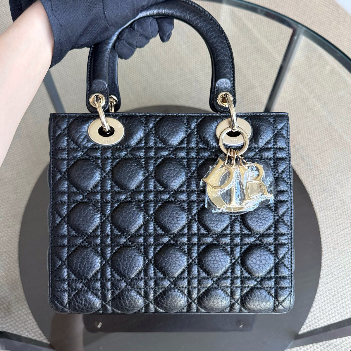 Dior Lady Medium Flap - Cannage Calfskin Black Gold Hardware
